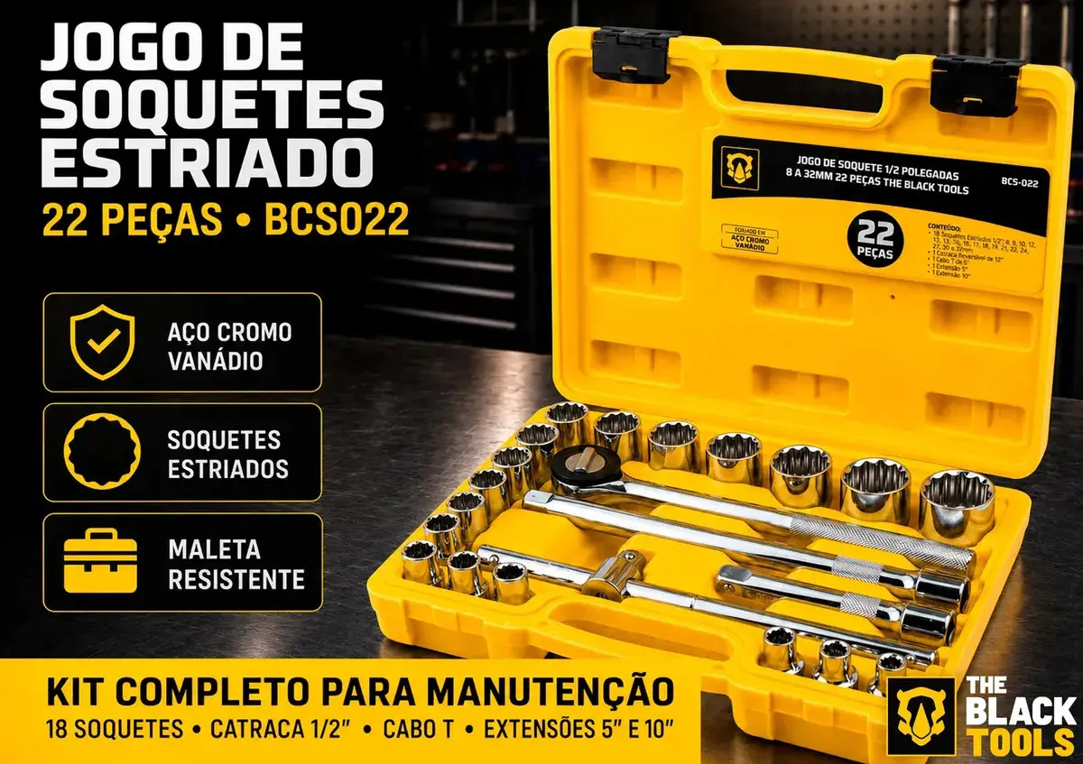 Jogo Kit de Ferramentas Manuais Chave Catraca 1/2 8 a 32mm BCS022 The Black Tools Cor Amarelo thumbnail 3