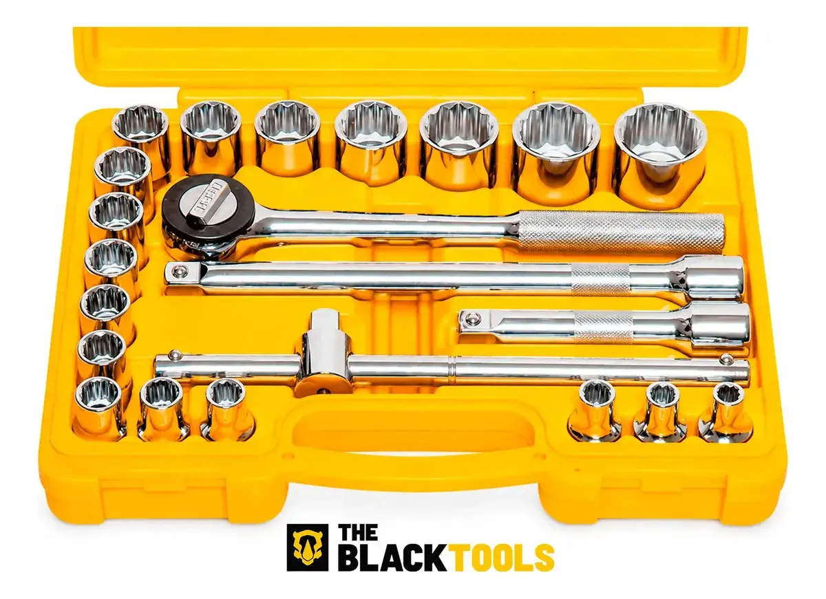 Jogo Kit de Ferramentas Manuais Chave Catraca 1/2 8 a 32mm BCS022 The Black Tools Cor Amarelo thumbnail 8