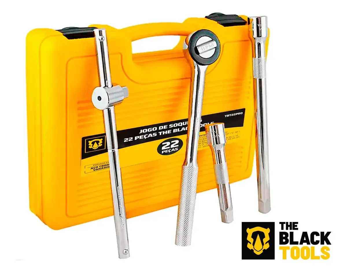 Jogo Kit de Ferramentas Manuais Chave Catraca 1/2 8 a 32mm BCS022 The Black Tools Cor Amarelo thumbnail 9