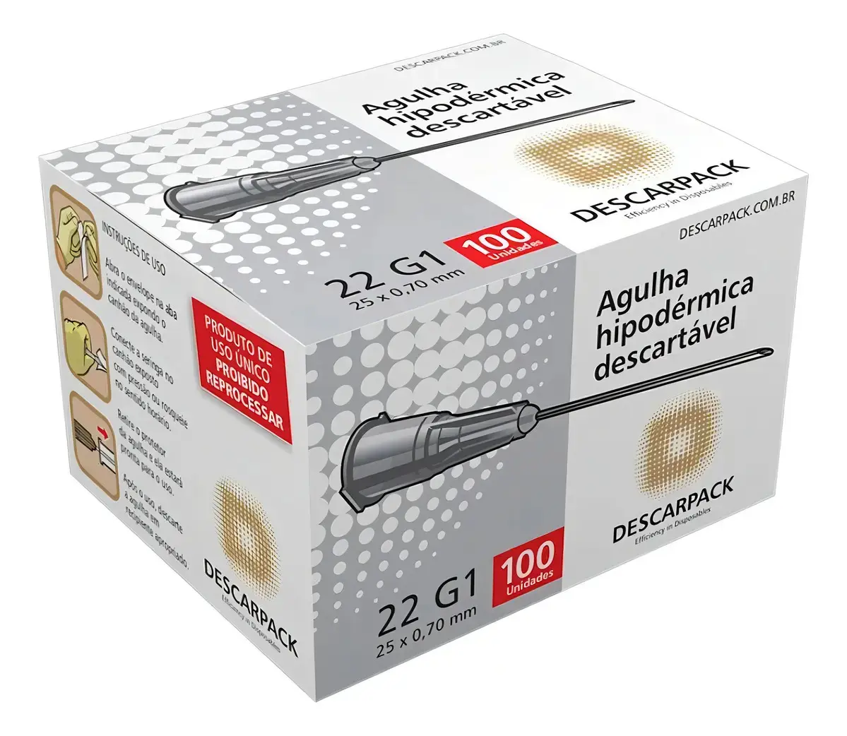 Agulha 25x0.70 mm 22g Descartavel Esteril Hipodermica 100 Unids