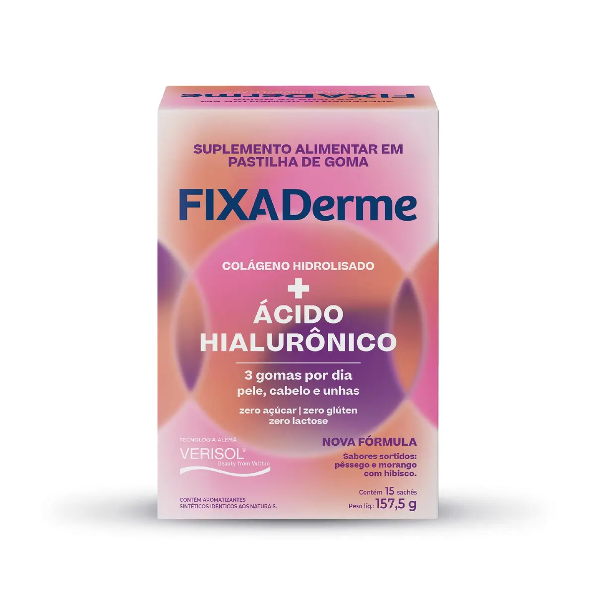 Fixaderme Colágeno Hidrolisado com Ácido Hialurônico Gomas Mastigáveis 15 sachês