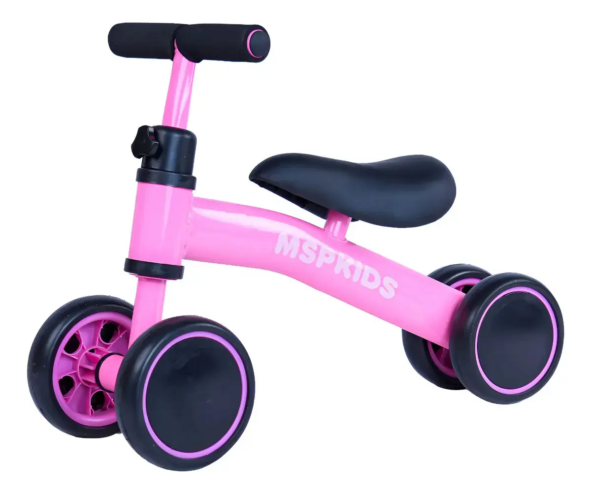 Bicicleta de Equilíbrio Infantil Rosa 4 Rodas Sem Pedal Bebê MSP Kids, Primeira Bike para Criança a Partir de 1 Ano, Assento Ergonômico, Guidão Ajustável até 140°, Pneus em EVA e Aço Carbono thumbnail 2