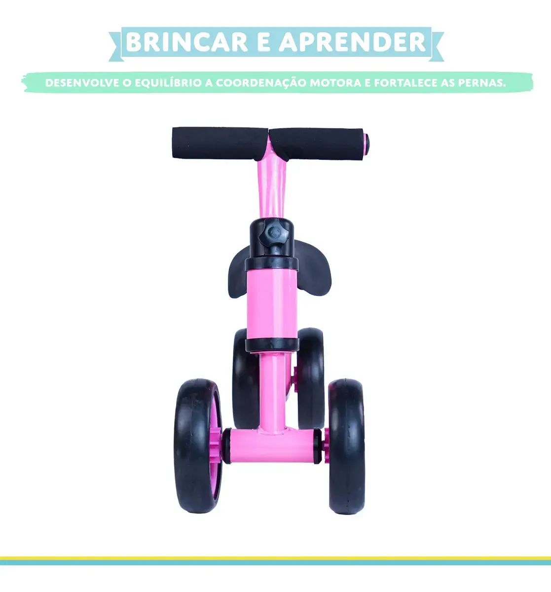 Bicicleta de Equilíbrio Infantil Rosa 4 Rodas Sem Pedal Bebê MSP Kids, Primeira Bike para Criança a Partir de 1 Ano, Assento Ergonômico, Guidão Ajustável até 140°, Pneus em EVA e Aço Carbono thumbnail 4