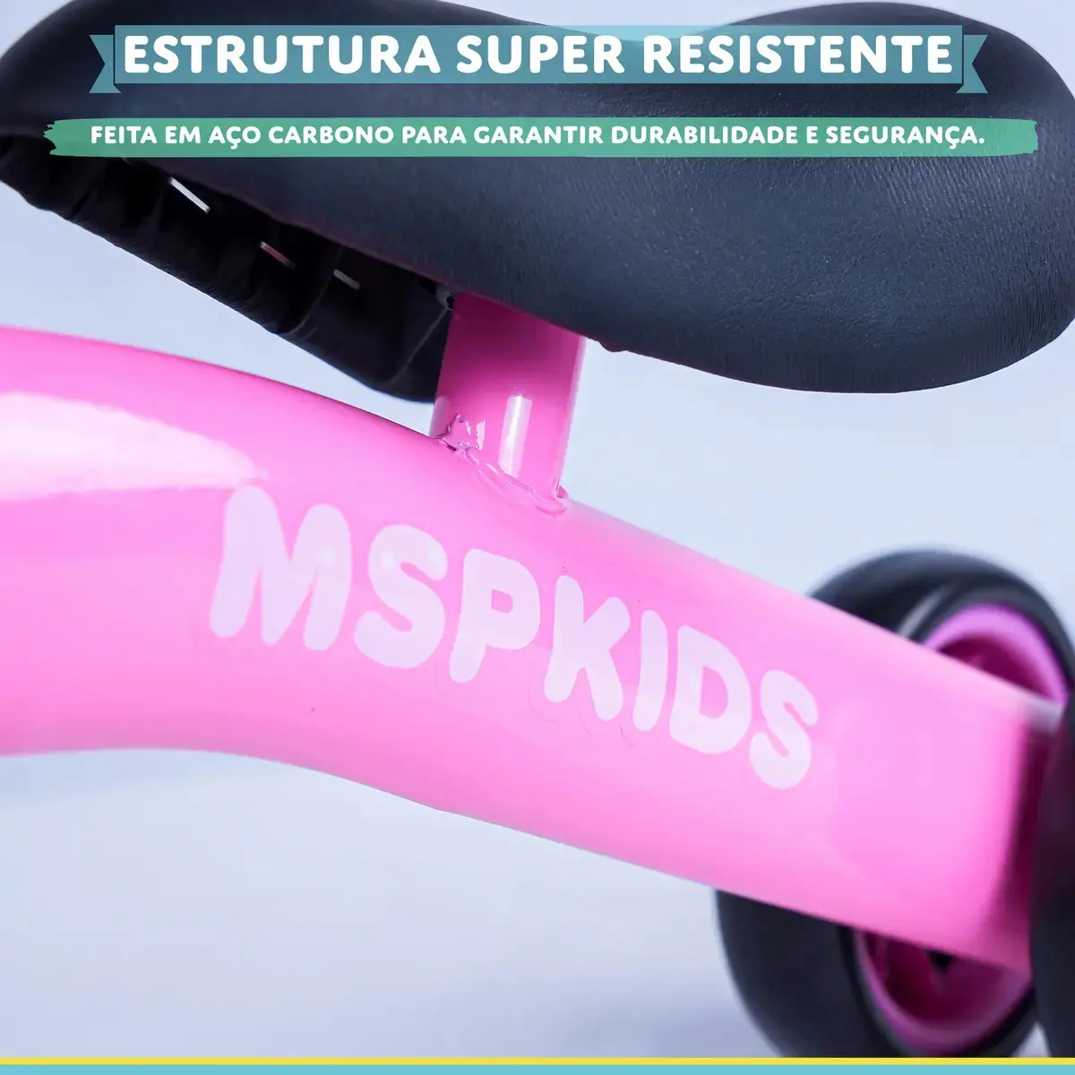 Bicicleta de Equilíbrio Infantil Rosa 4 Rodas Sem Pedal Bebê MSP Kids, Primeira Bike para Criança a Partir de 1 Ano, Assento Ergonômico, Guidão Ajustável até 140°, Pneus em EVA e Aço Carbono thumbnail 7