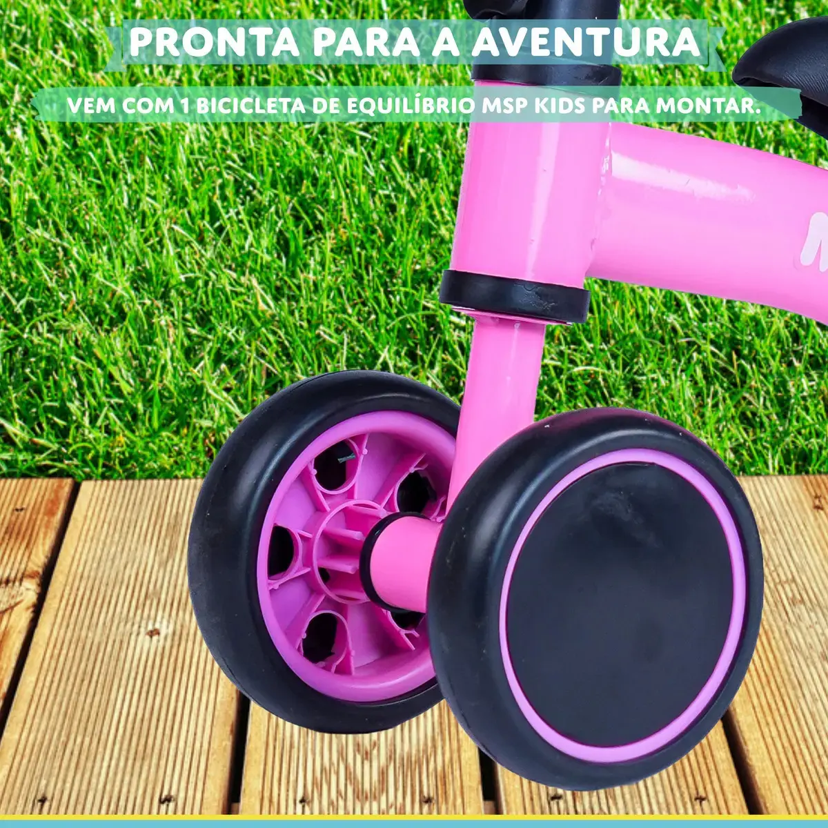Bicicleta de Equilíbrio Infantil Rosa 4 Rodas Sem Pedal Bebê MSP Kids, Primeira Bike para Criança a Partir de 1 Ano, Assento Ergonômico, Guidão Ajustável até 140°, Pneus em EVA e Aço Carbono thumbnail 10