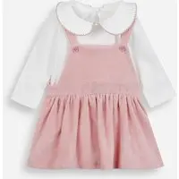 salopete infantil texturizada e body com gola peter pan manga longa rosa