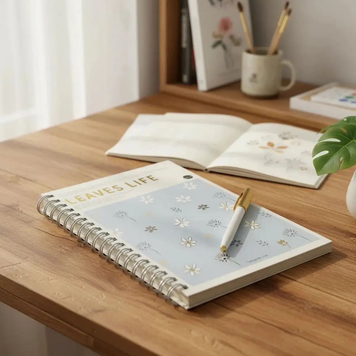 Caderno Espiral Flores Grande A5 Pauta 14x21 80 Folhas Caderneta Anotações (azul)