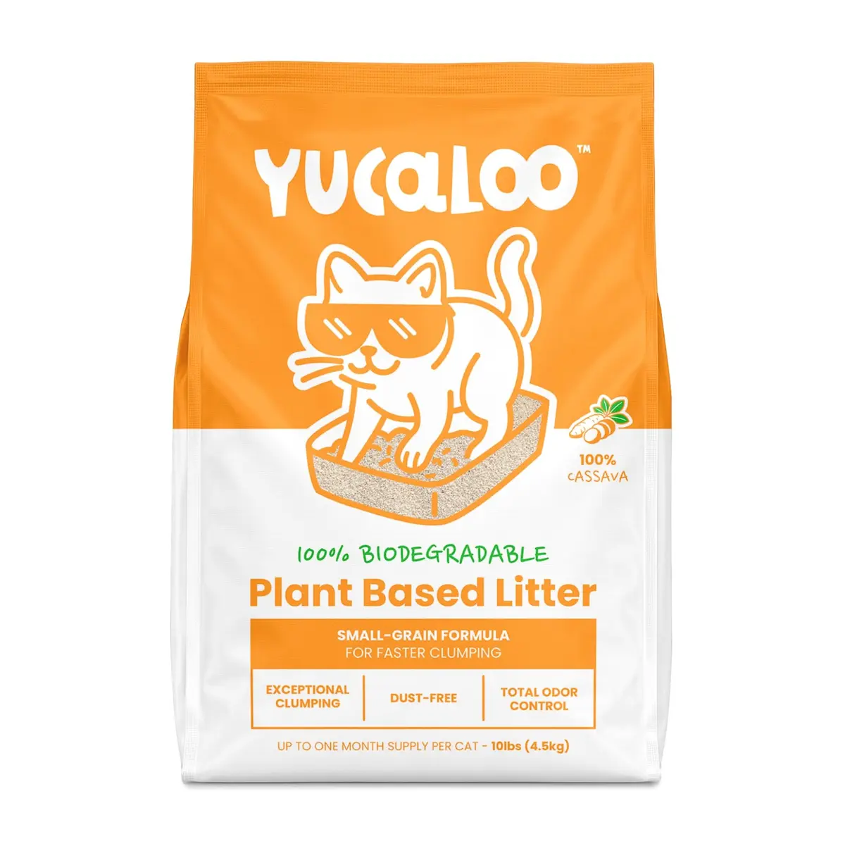 Areia de Mandioca Para Gatos 100% Natural e Biodegradável - Grãos Finos 4.5kg - Aglomeração até 2x Mais Rápida, Torrões Firmes, Controle de Odor Incomparável, Sem perfume, Cor Clara.