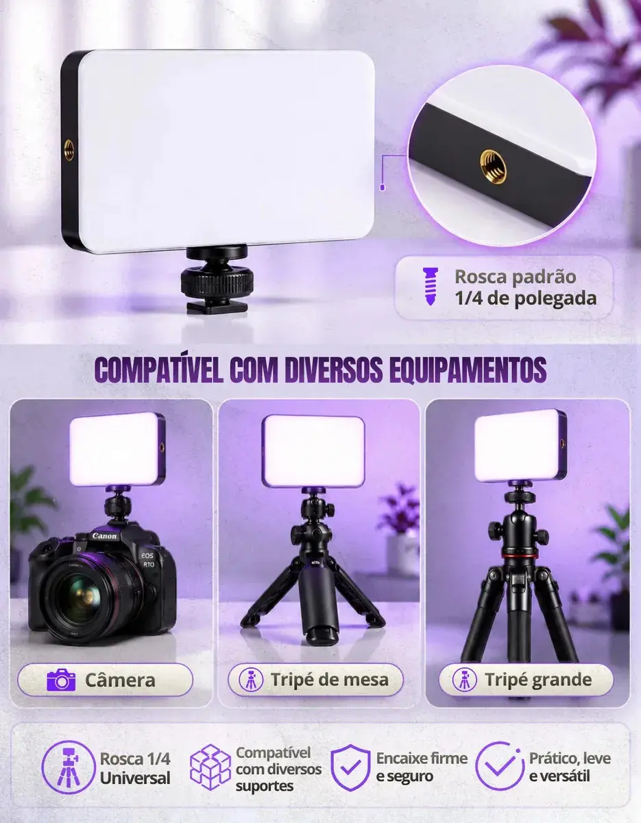 Luz De Preenchimento Led Rgb Para Foto Vídeo Recarregável Iluminador Portátil Retangular Ring Light thumbnail 2
