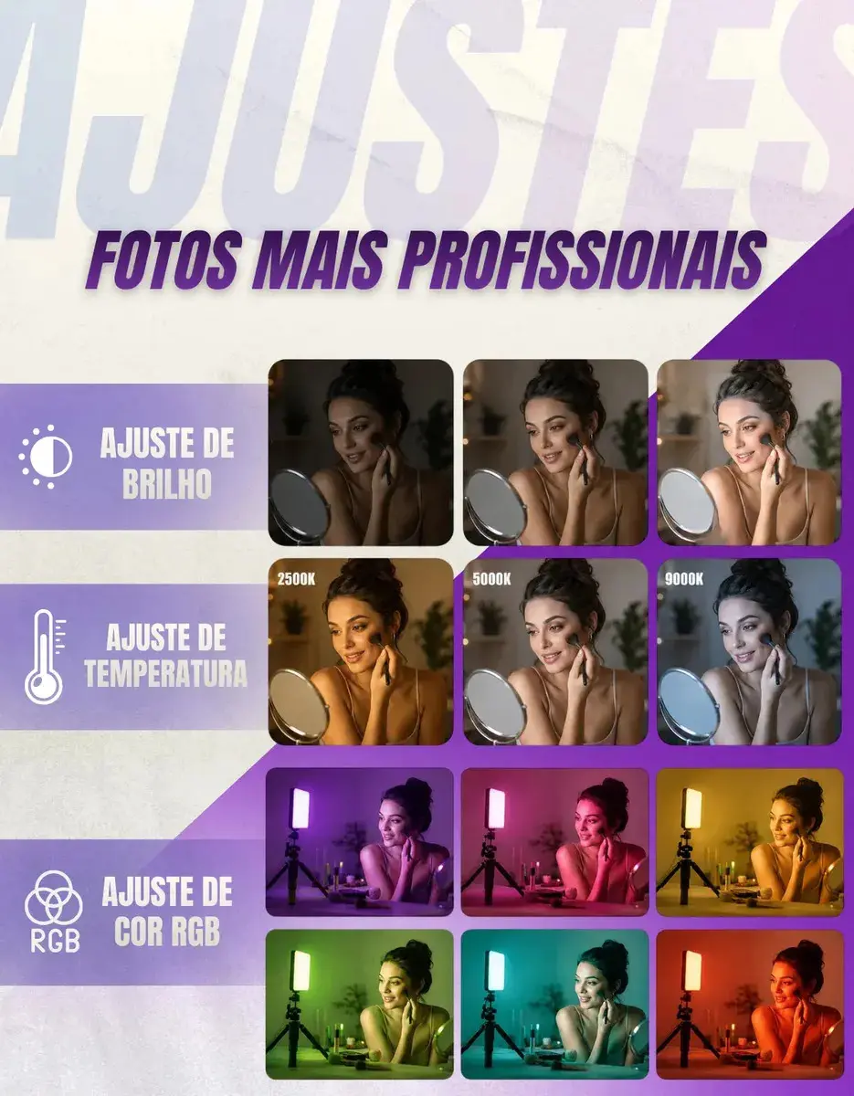 Luz De Preenchimento Led Rgb Para Foto Vídeo Recarregável Iluminador Portátil Retangular Ring Light thumbnail 3