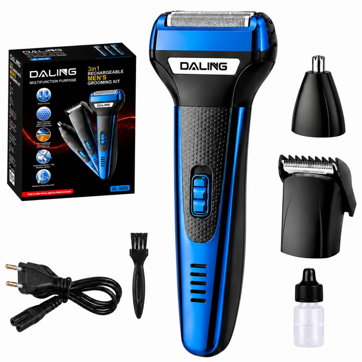 Barbeador Eletrico 3 em 1, Barbeador Elétrico Recarregável, Máquina de Barbear Elétrica Masculino, com Aparador de Pelos do Nariz, Aparador de Barba e Cortador de Cabelo, para casa viagens