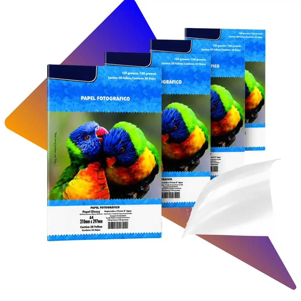 Papel Fotográfico Glossy A4 150g Brilhante para Impressão de Fotos | Inkjet Prova D'água Secagem Rápida Papel A4 Foto 150g 200 Folhas Impressora