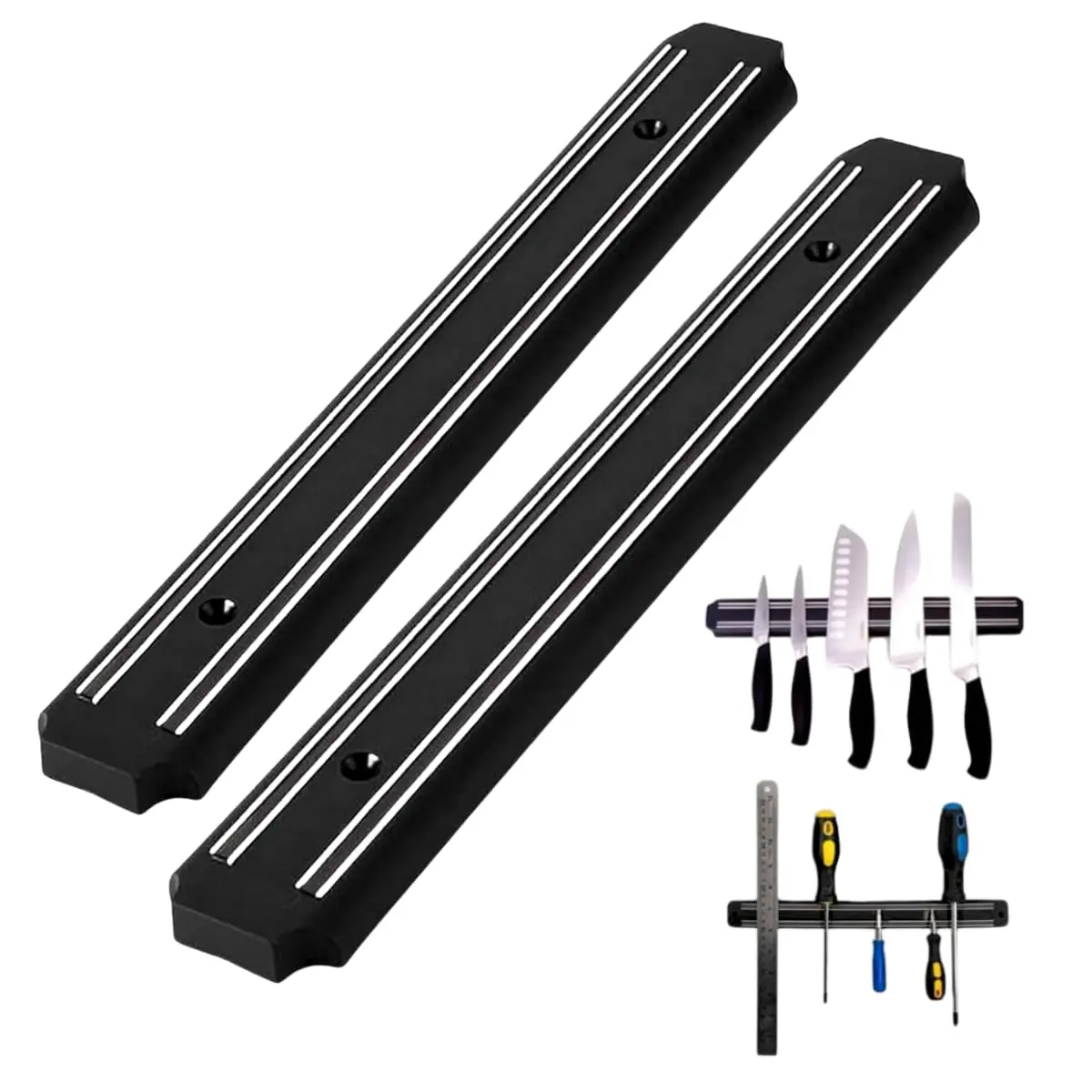 Barras Magnéticas 50cm para Facas e Ferramentas, Suporte Organizador de Parede com Imã Forte, Preto, para Cozinha, Churrasqueira e Utensílios (2) - 1