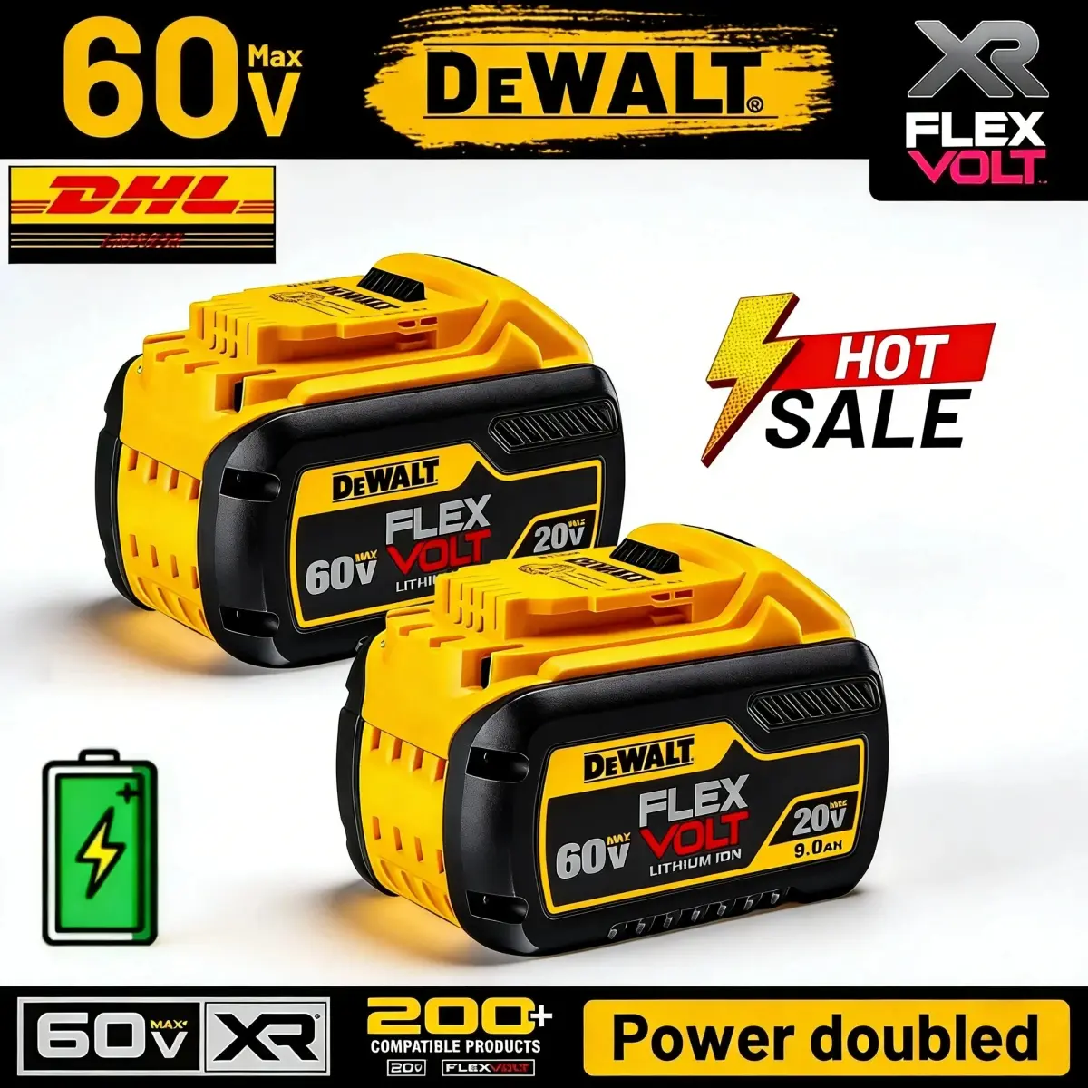 Bateria Original DeWALT 20V/60V 9000mAh MAX FlexVolt para Ferramentas Elétricas DCB606 DCB205 DCB206 DCB209 DCB182 Transporte Aéreo - 1