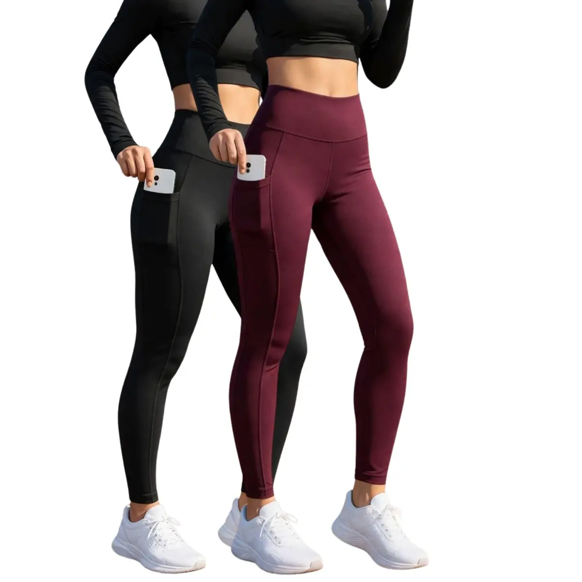 Kit 2 Calças Legging Feminina com Bolso Lateral Cintura Alta | Legging Academia Fitness Suplex para Treino, Caminhada, Yoga e Dia a Dia