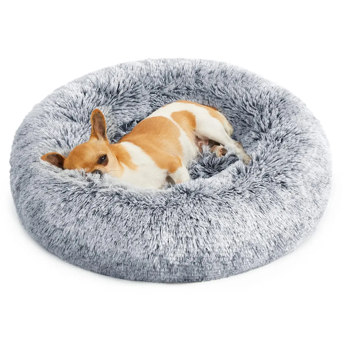 Feandrea Cama para Cachorro, Redonda, Fundo Antiderrapante, 50 cm | Cama para Gato, Cama Calmante Donut, Pelúcia Macia e Fofa, Capa Lavável, Cinza Ombré, Coleção BOBBEE PGW037G01