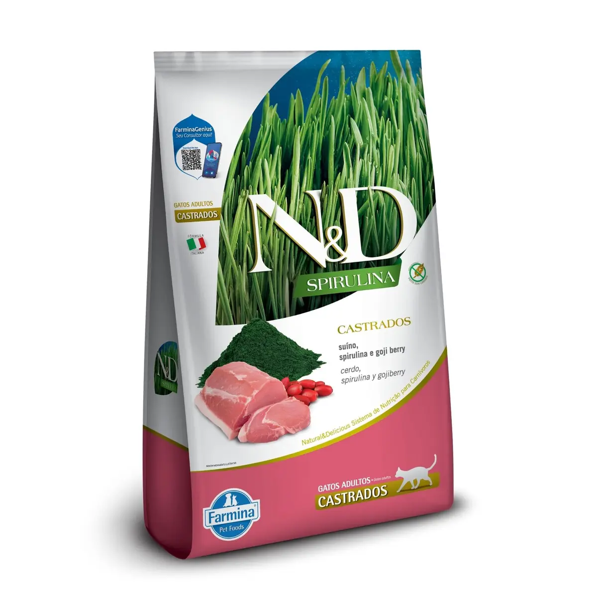 N&D Spirulina para Gatos Adultos Castrados de Todas as Raças Sabor Suíno, Spirulina e Goji Berry 7Kg