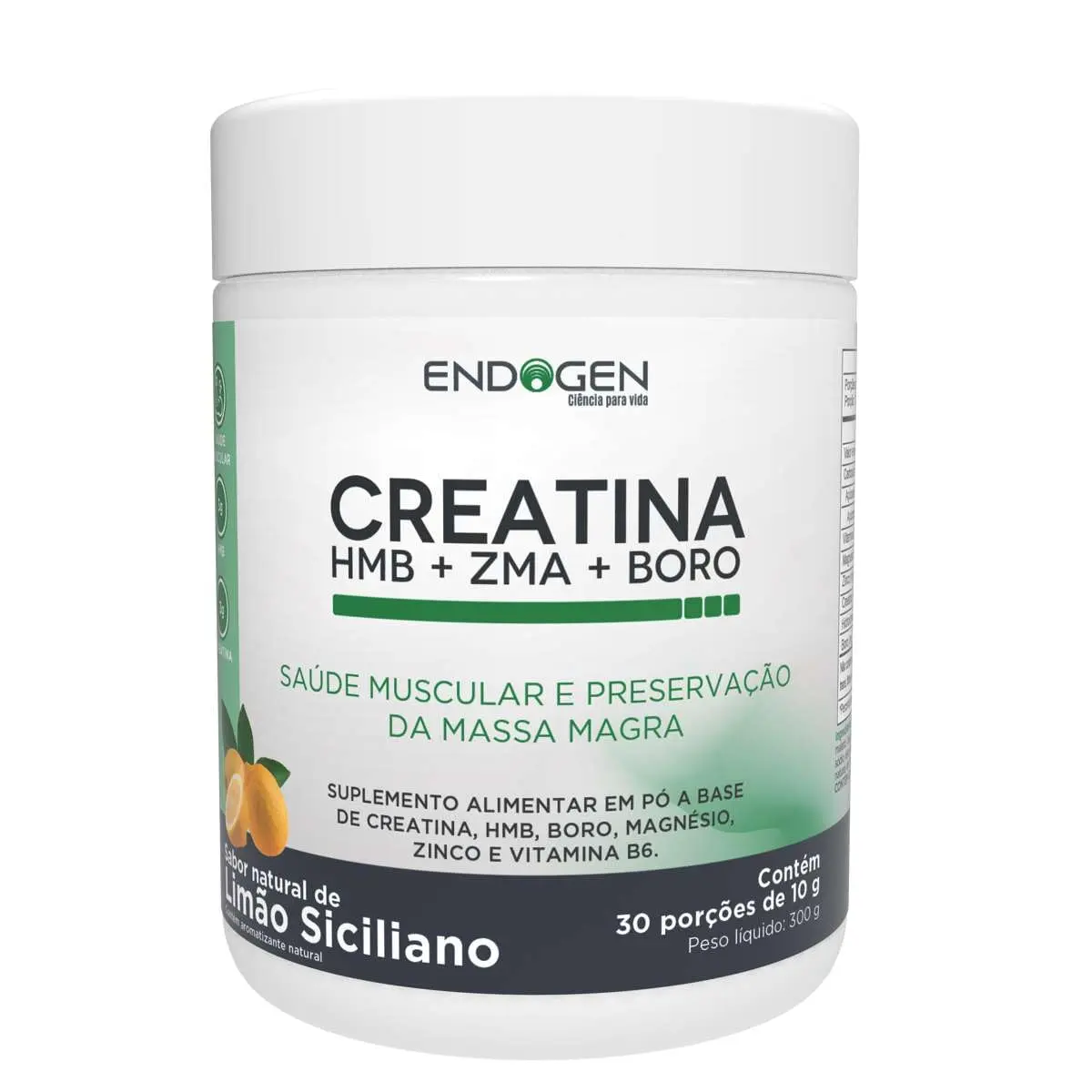 Creatina com HMB, ZMA e Boro Endogen, Sabor Limão Siciliano, 300g