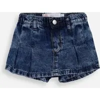 short saia infantil jeans com pregas azul