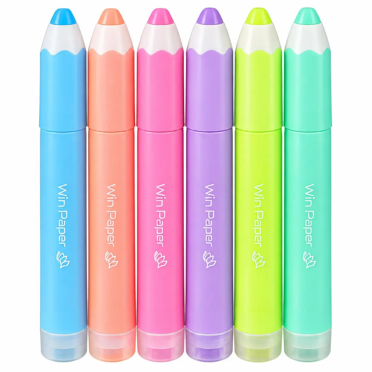 Kit 6 Marca Texto com Carimbo Integrado Cores Fluorescentes | Destaque Anotações Escola Escritório