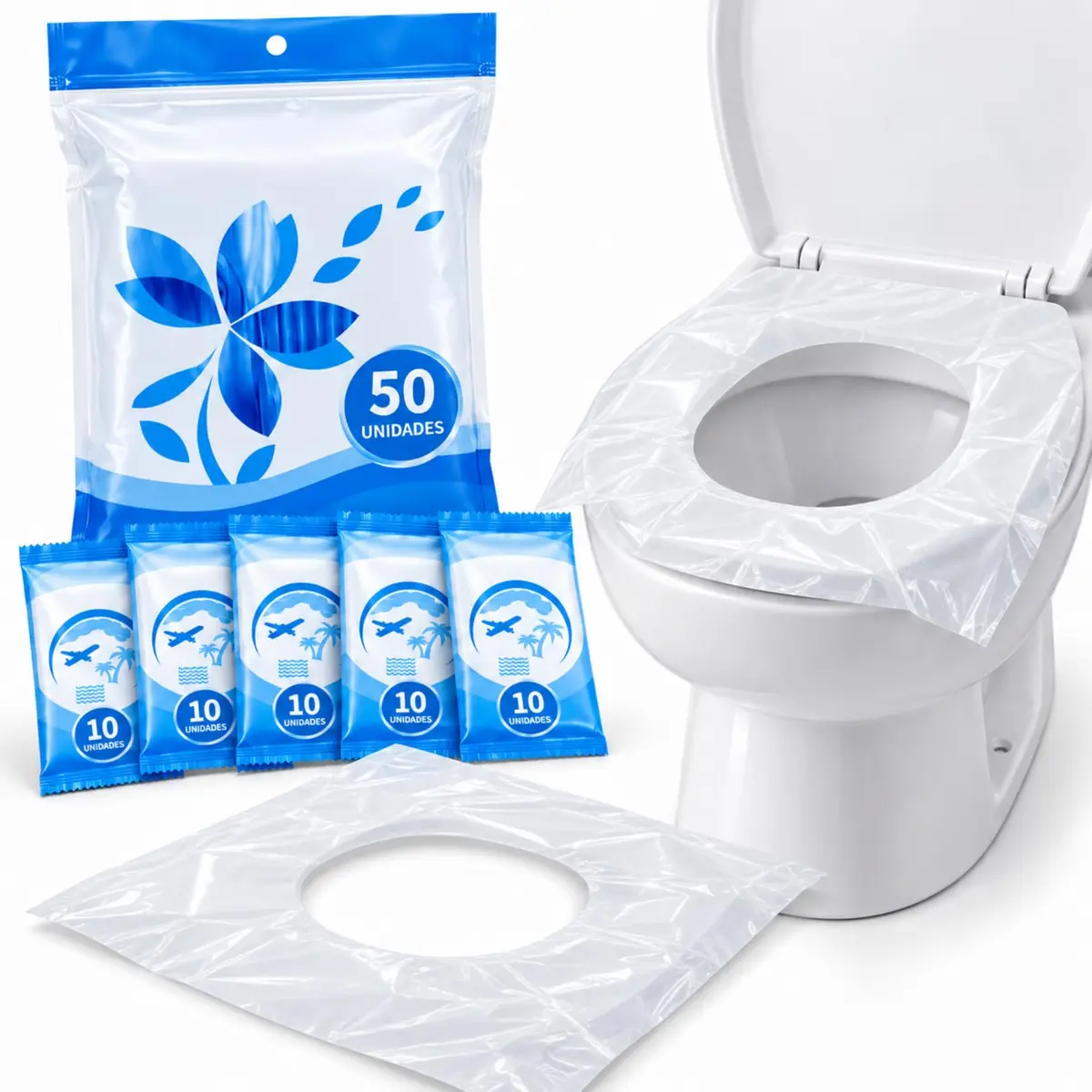Protetor Descartável para Assento Sanitário I Impermeável 50uni | Protetor Descartável para Assento Sanitário Impermeável 50 Unidades