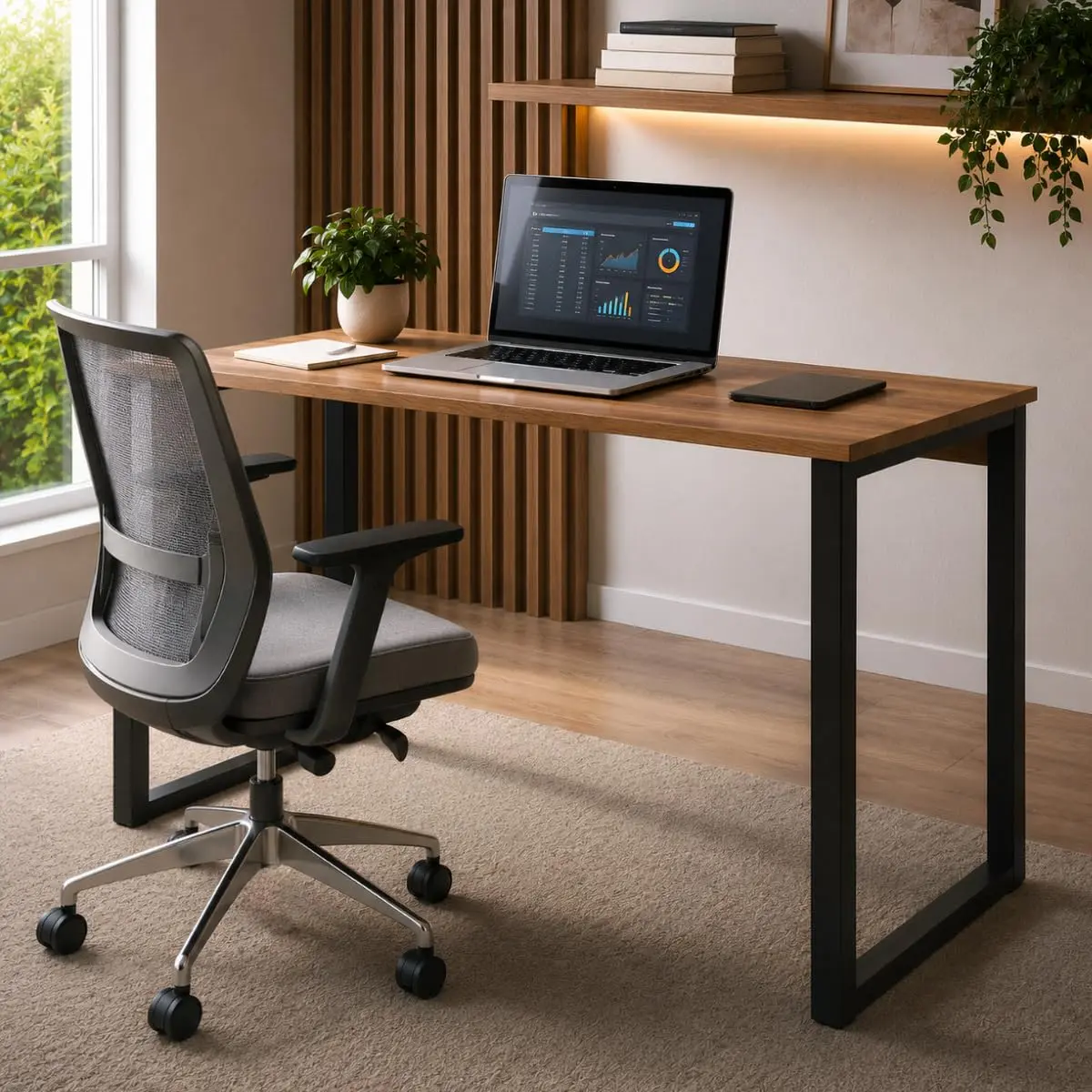 Mesa Escrivaninha Industrial Office 100x50cm MDF Premium e Aço Dourado - 1