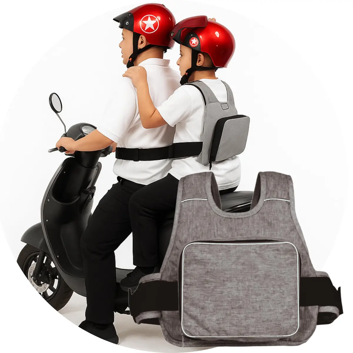 Colete de Segurança Infantil para Moto, Cinto de Segurança para Crianças de 2-12 Anos, Ajustável, com Tiras Refletivas