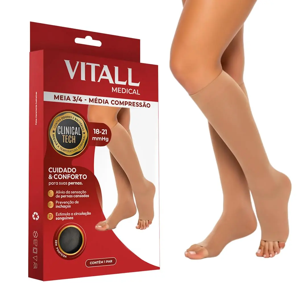 Meia 3/4 Vitall Medical Sem Ponteira Média Compressão 18-21 mmHg Anti Trombose Circulação - 1