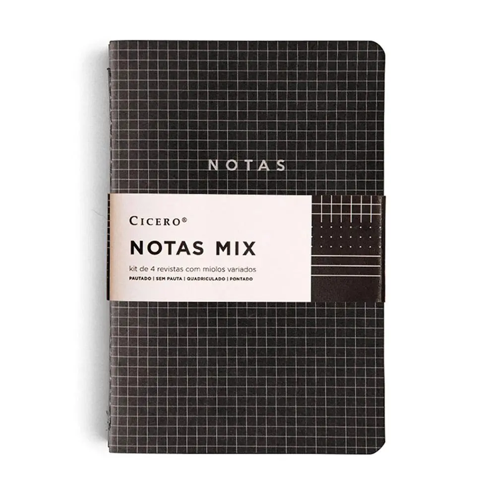 Kit 4 Cadernetas Costuradas Notas Mix, Cicero, 3732, Preto