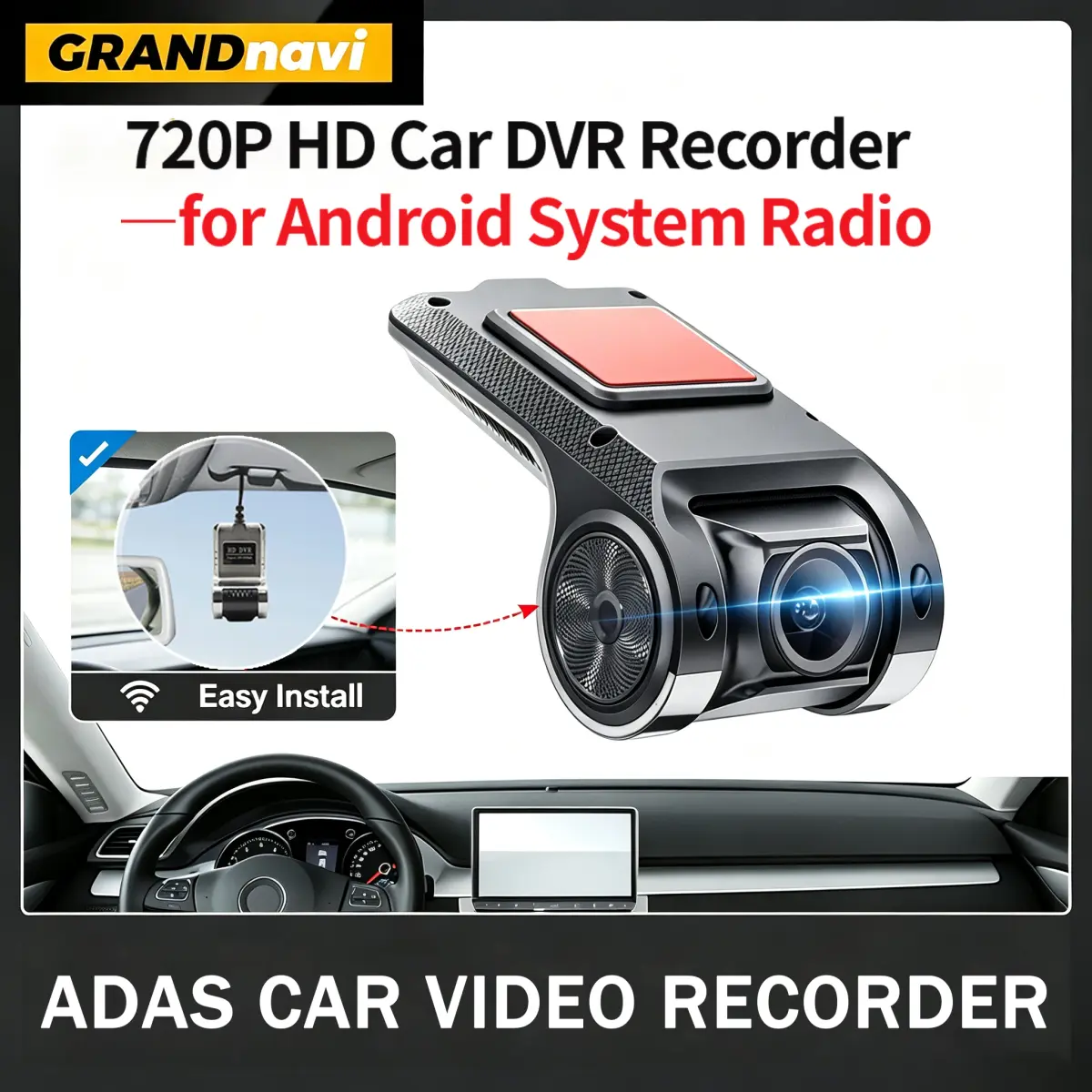 Câmera DVR para Carro USB Full HD720P ADAS, Gravador de Vídeo com Visão Noturna para Rádio de Navegação Android Universal - 1