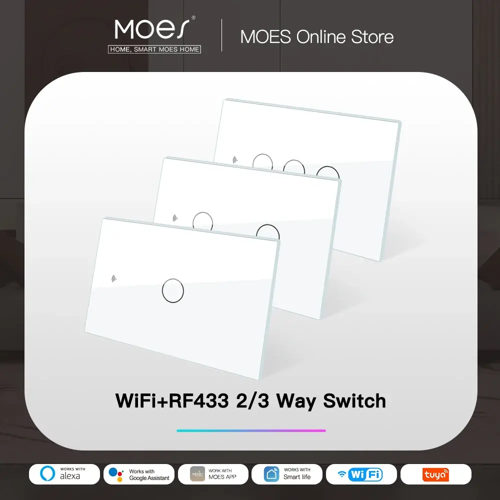 MOES Interruptor De Painel De Vidro Inteligente Vida Inteligente/Tuya App Associação Multi-Controle, Controle De Voz com Alexa,Google Home,1/2/3/4 Gang - 1