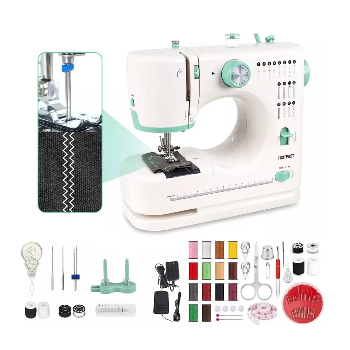 FINYQBET Mini Máquina de Costura Dual-Speed, 16 Modos de Costura (100-240V) | Agulha Dupla, Máquina de Costura Portátil, Para Iniciantes/Profissionais/Reparos/Artesanato/Projetos DIY, Compacto e leve - 1
