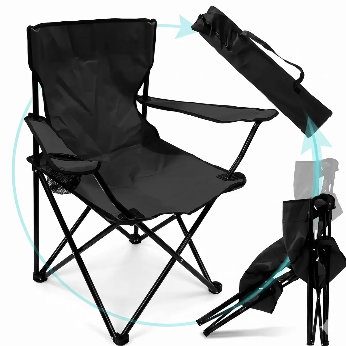 Cadeira de Camping Dobrável com Bolsa Porta Copos e Estrutura de Ferro | Bolsa Porta Copos - 1