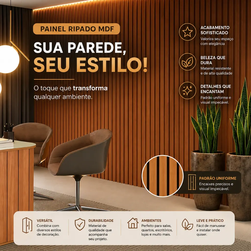 KIT COM ATE 50 PLACAS RIPADAS EM MDF REVESTIMENTO DE PAREDE 3D AUTO COLANTE