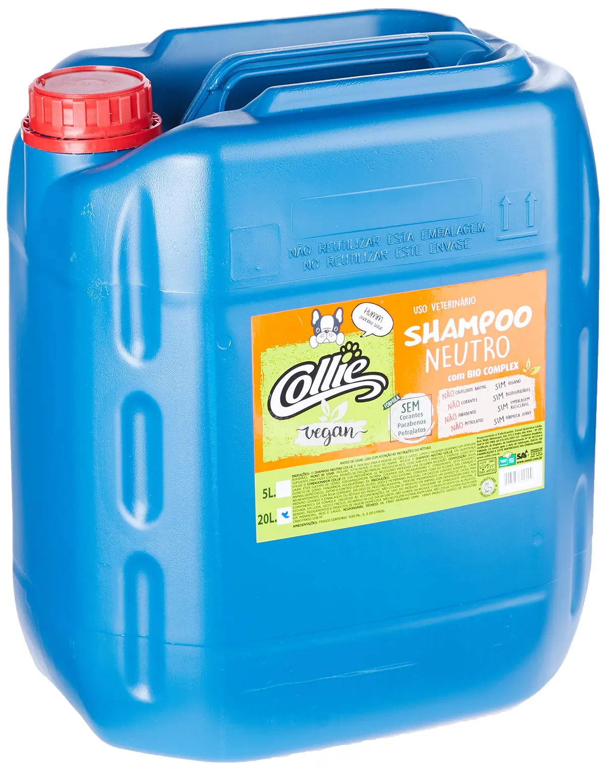 Shampoo para Cães e Gatos Collie, Neutro, Laranja, 20l | Fórmula natural e hipoalergênica que hidrata e dá brilho, ideal para pet shops e clínicas veterinárias