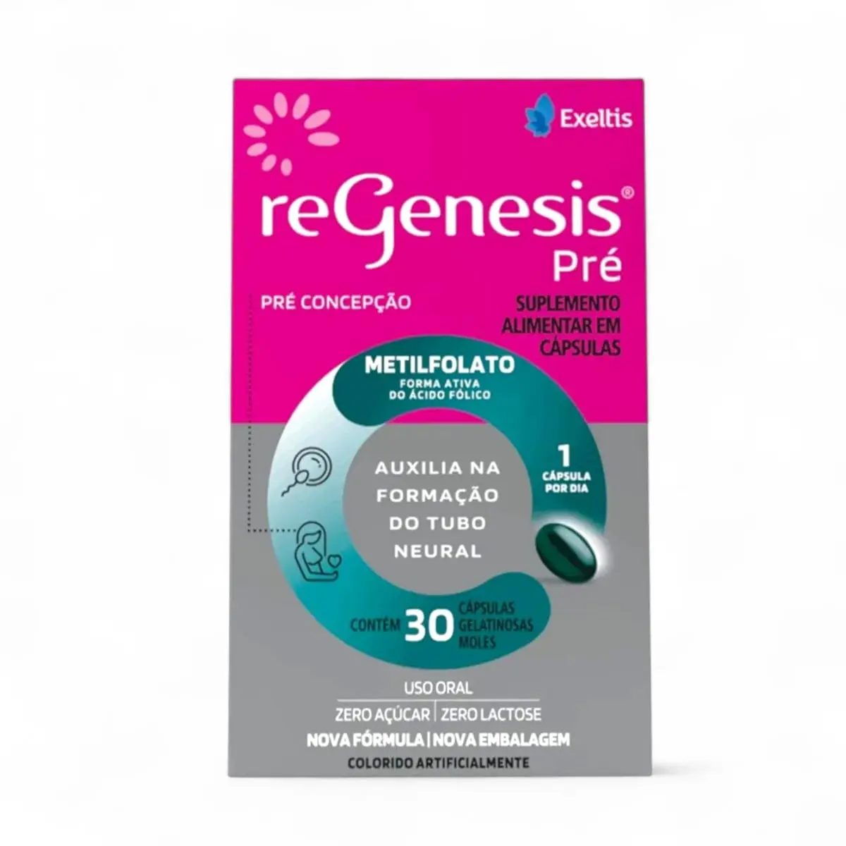 Suplemento Exeltis Regenesis Pré, Com Ácido Fólico, 30 Cápsulas | Metilfolato, Vitamina B12 e Ômega