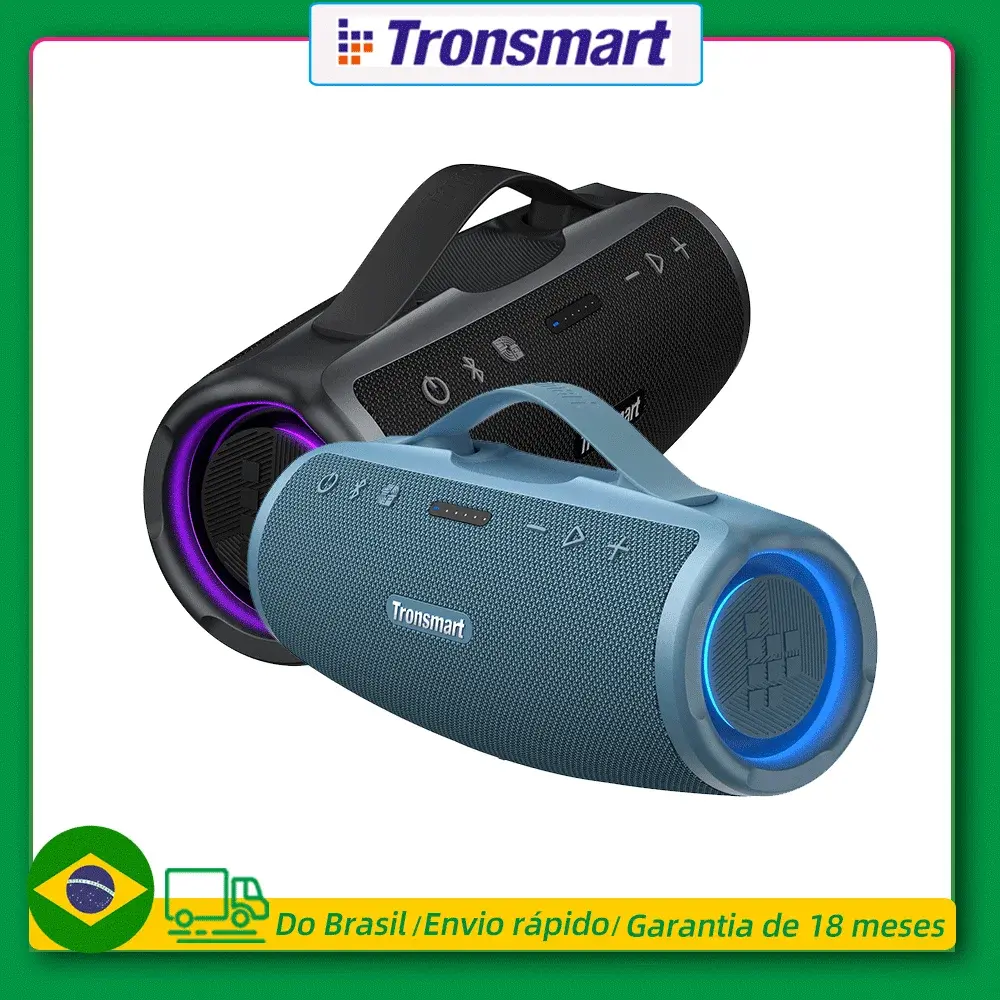 Tronsmart caixa de som Mirtune S100 com 50W, caixa de som bluetooth IPX7 à prova d'água, alça retrátil, Powerbank integrado