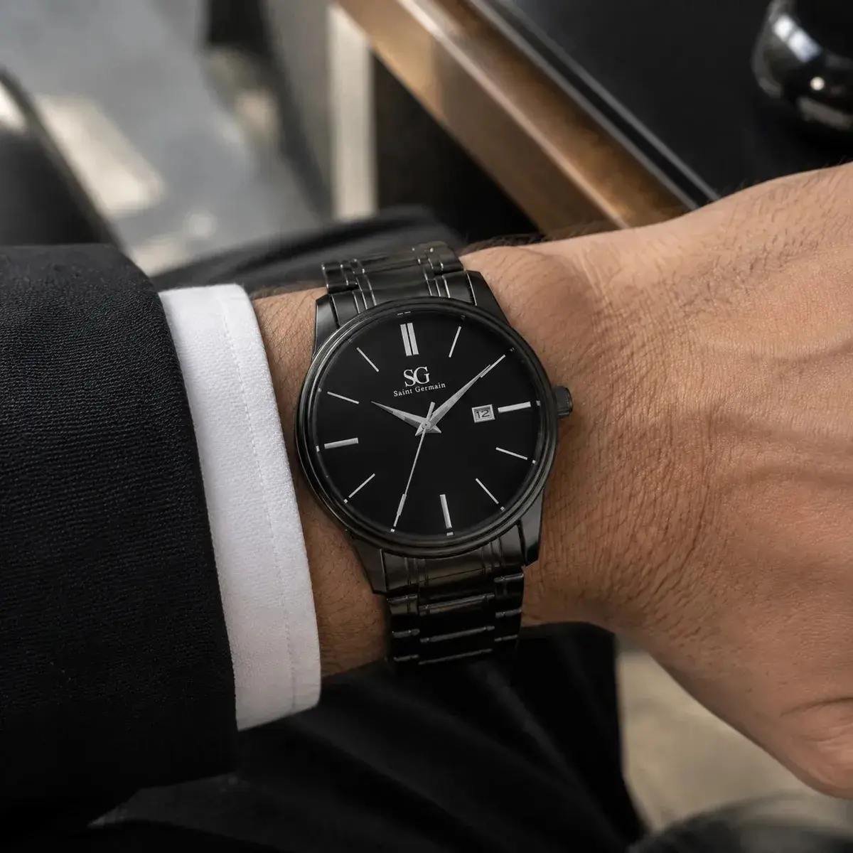 Relógio Chroma Masculino Preto Saint Germain Clássico Caixa Preta Detalhes Prata 42mm thumbnail 9