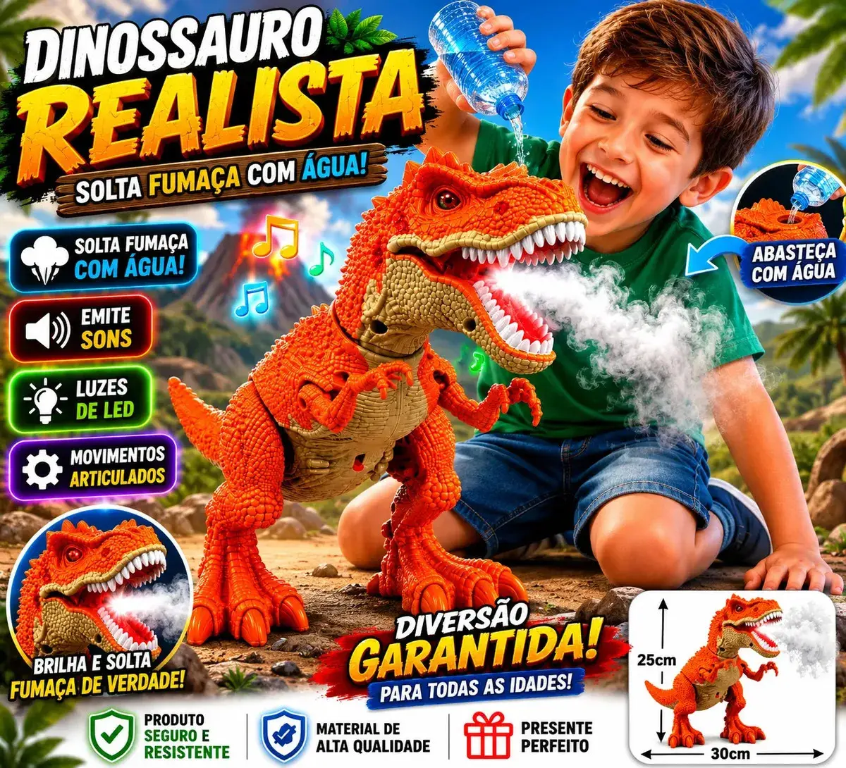Brinquedo Dinossauro T Rex Solta Fumaça Com Rugido Som E Luz Boneco Tiranossauro Rex thumbnail 2