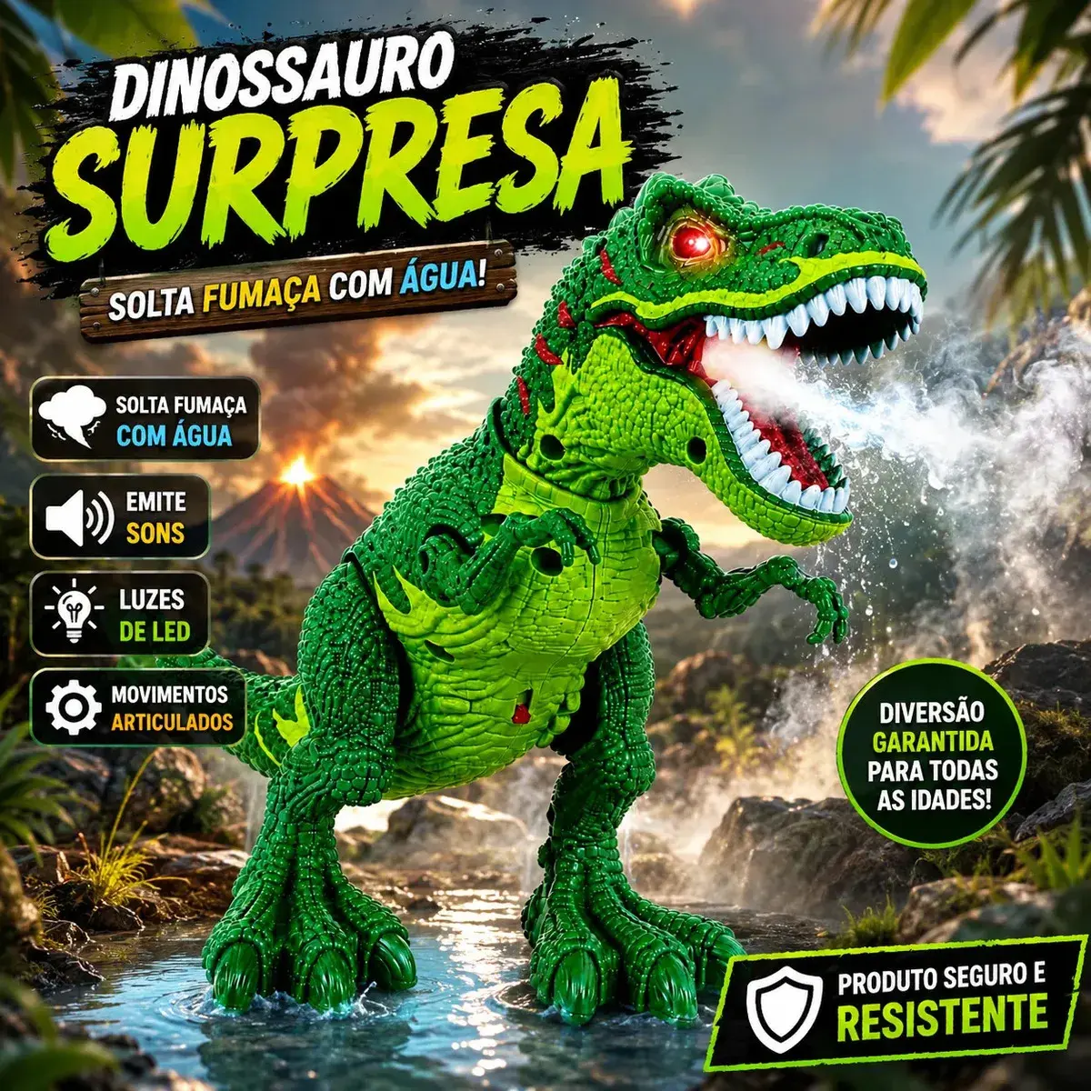 Brinquedo Dinossauro T Rex Solta Fumaça Com Rugido Som E Luz Boneco Tiranossauro Rex thumbnail 3