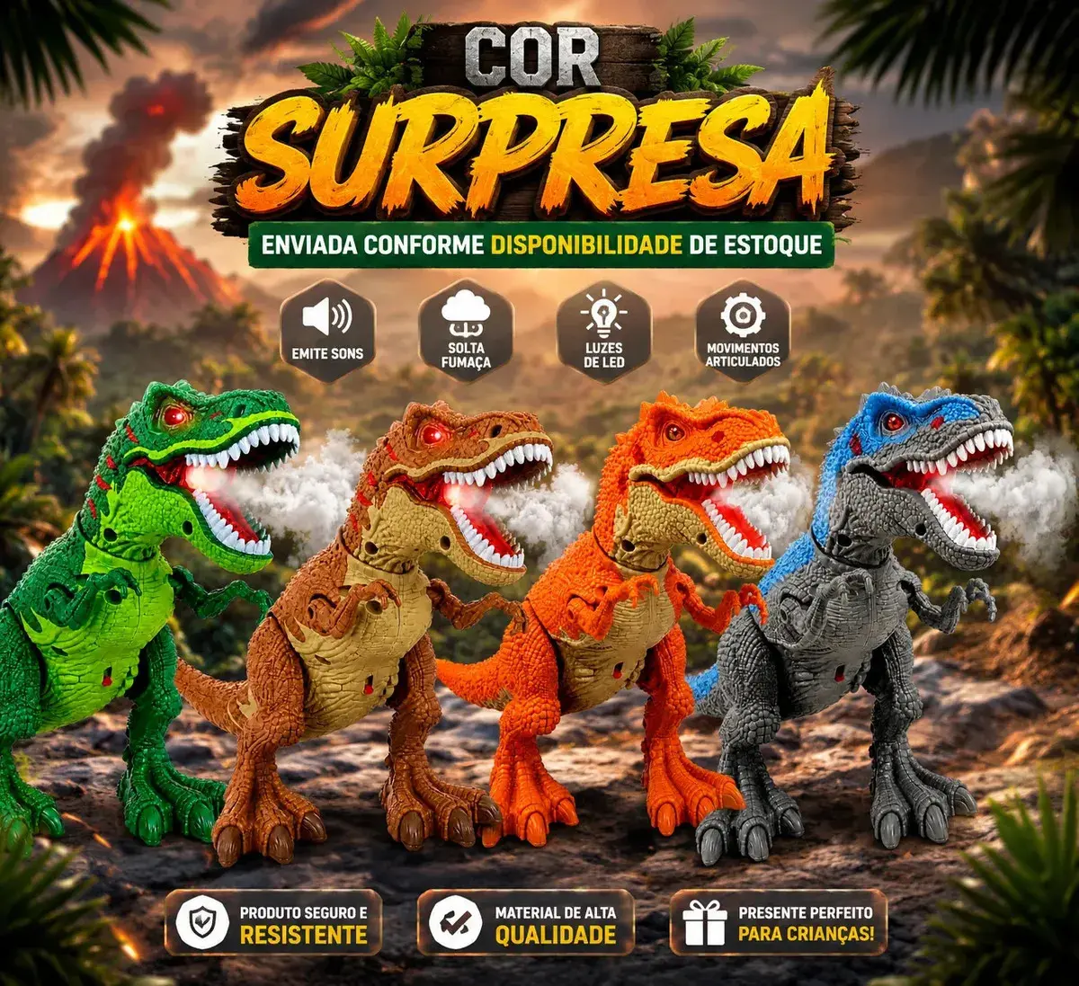 Brinquedo Dinossauro T Rex Solta Fumaça Com Rugido Som E Luz Boneco Tiranossauro Rex thumbnail 5