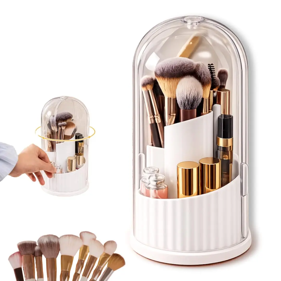 Porta Pincel de Maquiagem 360° Rotatório | Organizador Multifuncional para Cosméticos em Geral, Prático, Resistente e Ideal para Penteadeira | Cor Branca