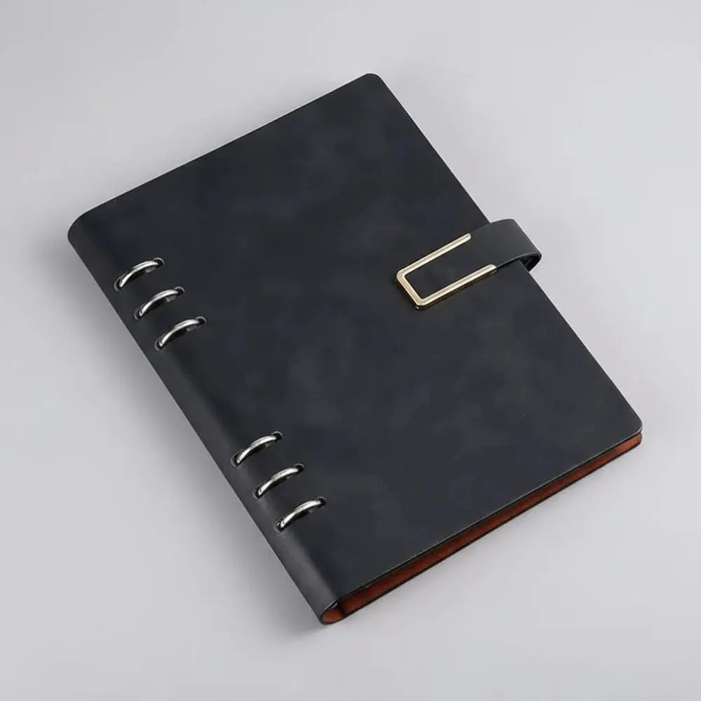 Caderno A5 Capa Couro Preto Executivo Fichário Pautado 100 Folhas 6 Argolas (preto)