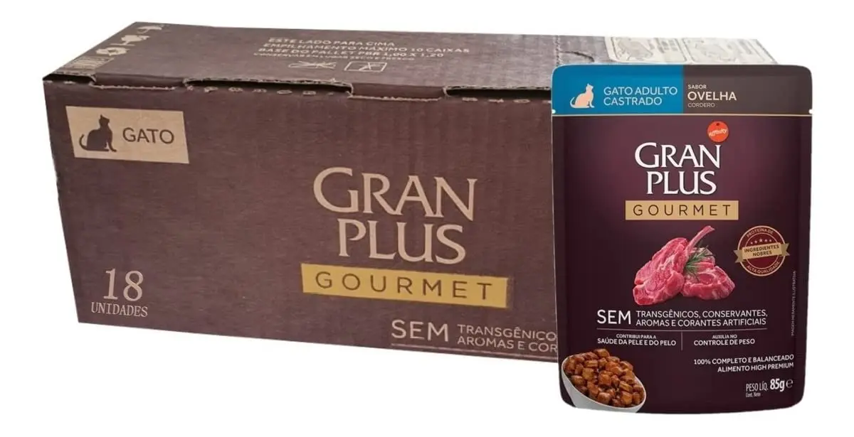 GRANPLUS SACHÊ GOURMET GATO CASTRADO OVELHA 85g - pack com 18 unidades - 1