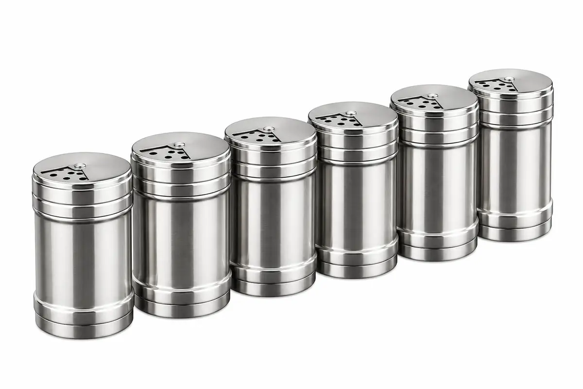 Kit 6 Potes Porta Temperos Em Aço Inox Saleiro E Pimenteiro Tampa Dosadora - 1