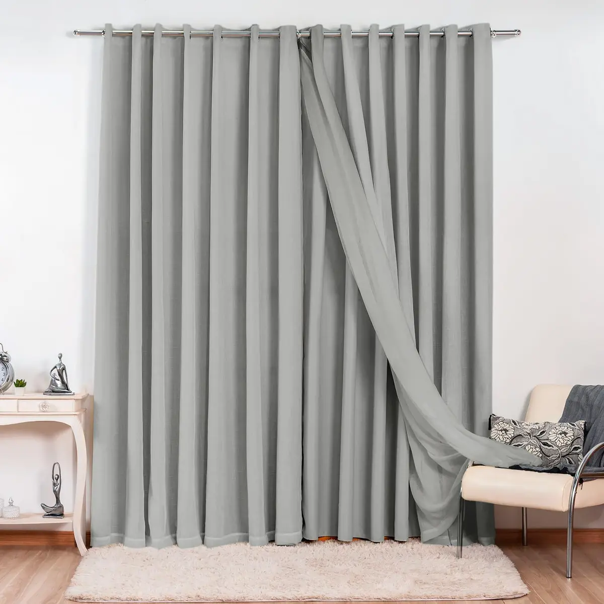 Cortina Gaze de Linho com Blackout em Tecido 6,00 x 2,80 para Sala ou Quarto de Luxo Elegante (Cinza)