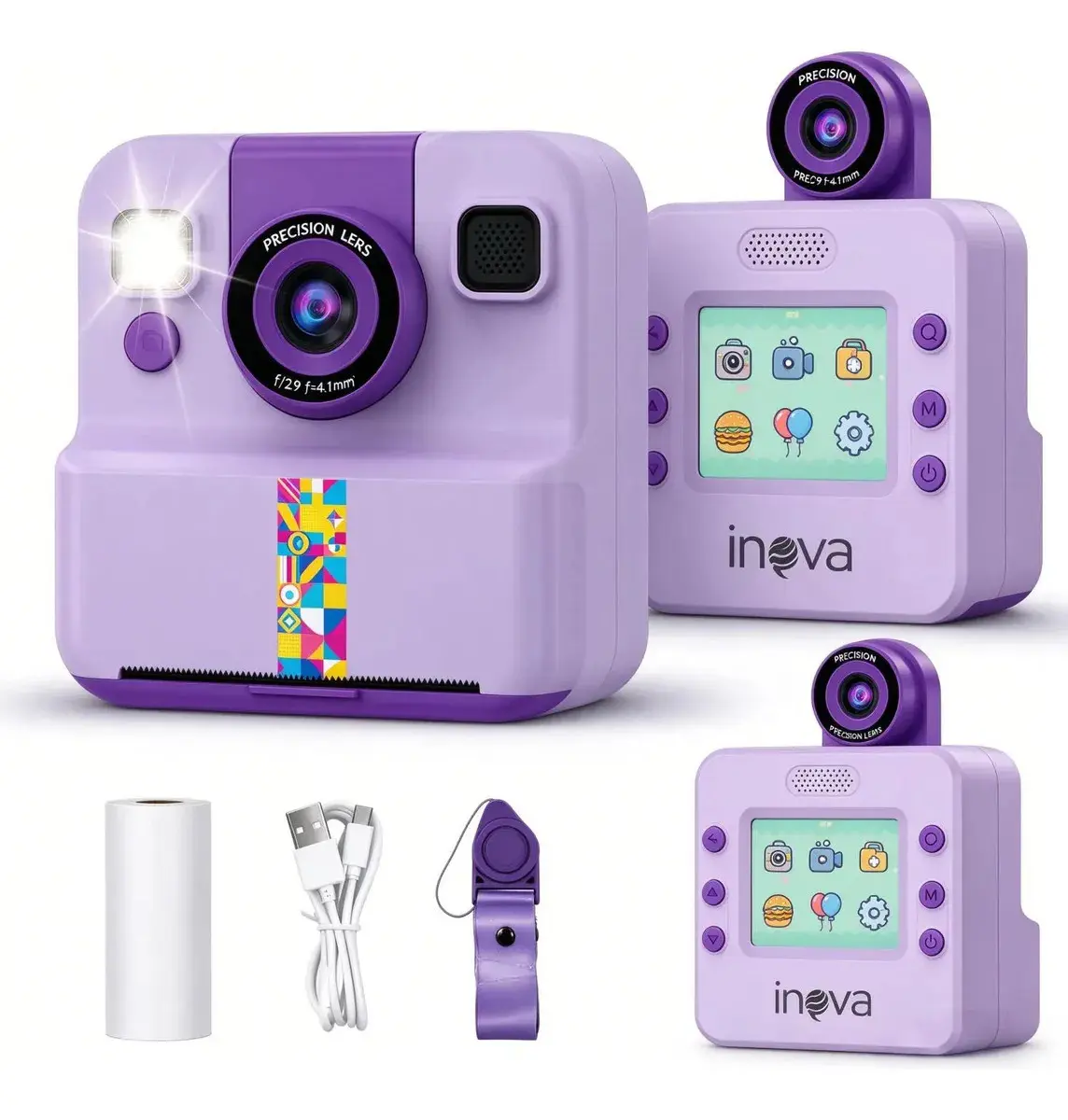 Câmera Instantânea Inova Cases Infantil 12 Mpx Para Fotos e Vídeo 1080p Com Jogos e Impressão Térmica