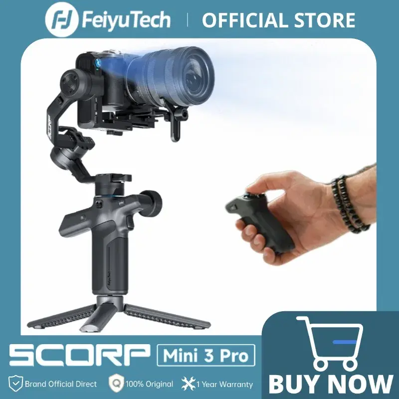 FeiyuTech SCORP Mini 3 Pro Gimbal 3 em 1 para Câmeras Mirrorless, Ação e Celular com Rastreamento IA 4.0, Alça Remota Destacável, Suporte até 2 kg, Bateria 14 h - 1