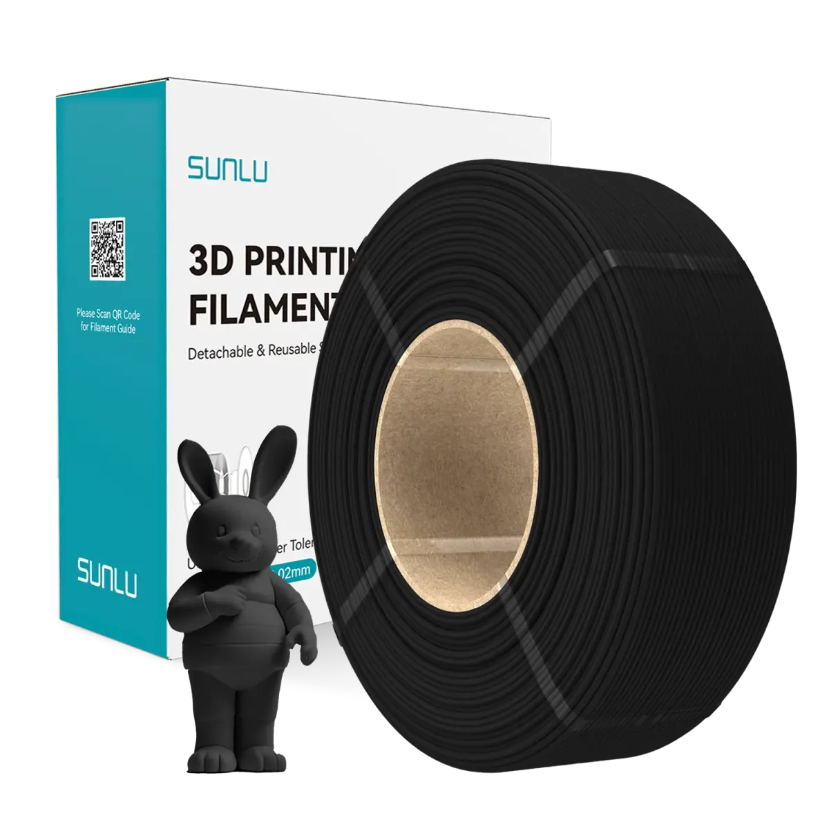Filamento para impressora 3D SUNLU PLA, acabamento fosco, 1,75 mm, 1 kg por rolo, materiais de consumo para impressão 3D, cor preta, durável e resistente.