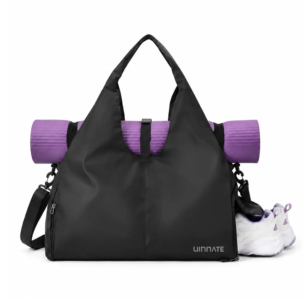 Bolsa Academia Feminina e Viagem Multifuncional com Porta Sapatos | Design elegante com tecido impermeável, suporte para tapete de yoga e compartimento seco/molhado